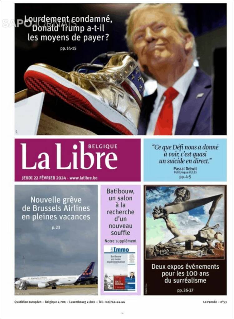 Portada de La Libre.be (B&eacute;lgica)