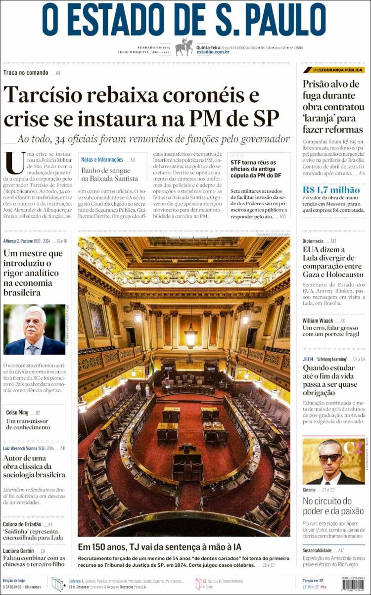 Portada de O Estado de São Paulo (Brasil)