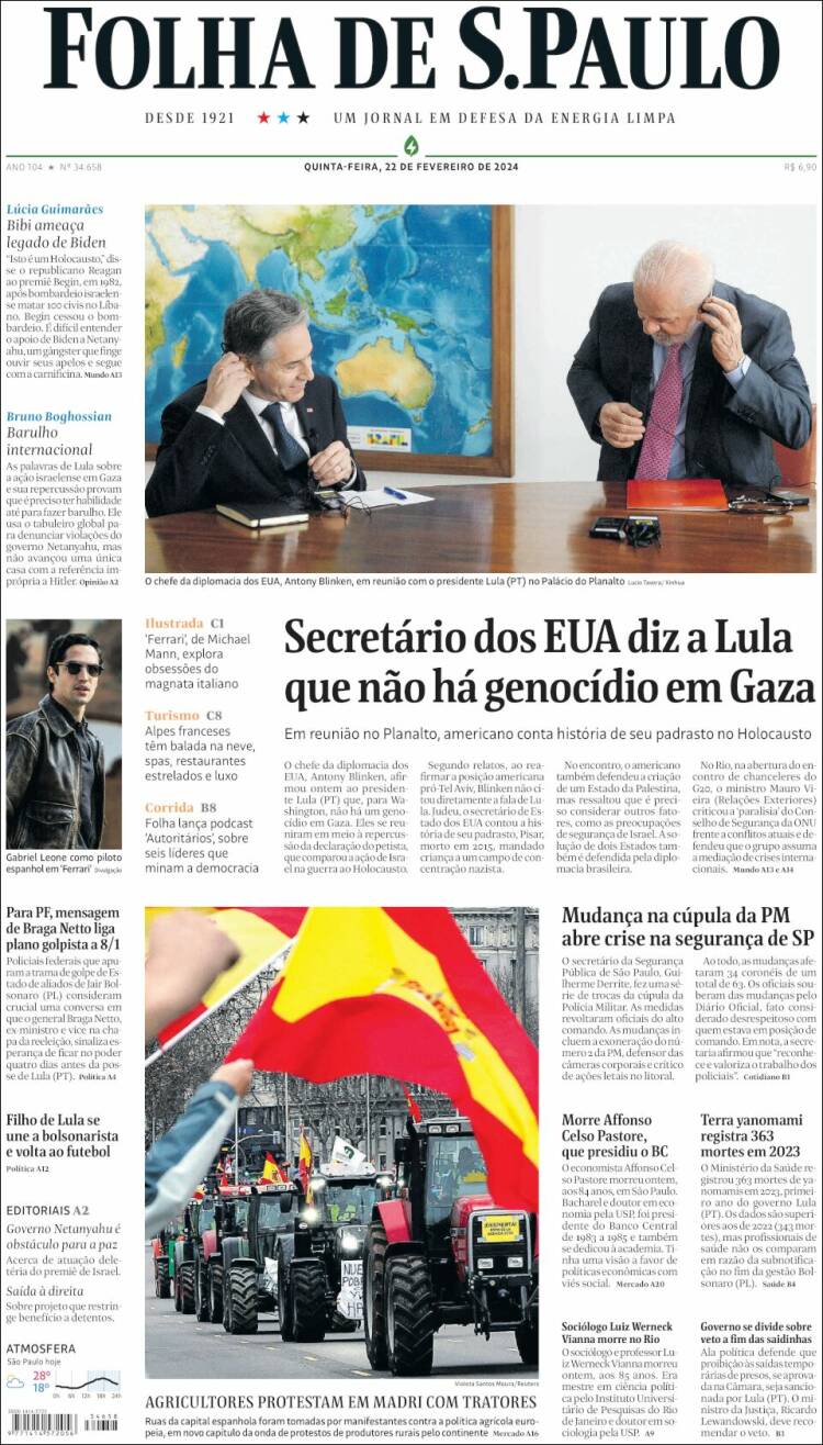 Portada de Folha de São Paulo (Brasil)