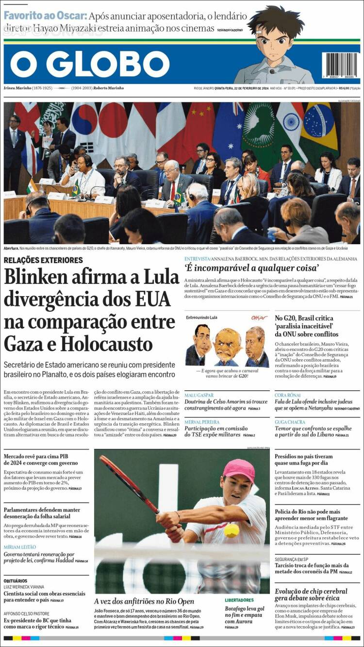 Portada de O Globo (Brasil)