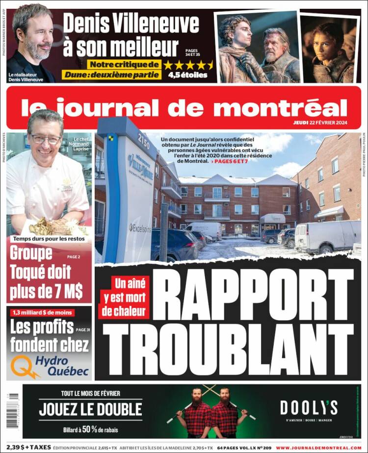 Portada de Le Journal de Montréal (Canadá)