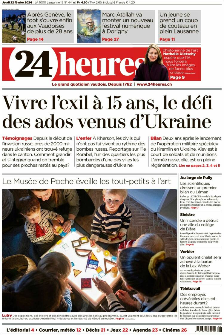 Portada de 24 Heures (Suiza)