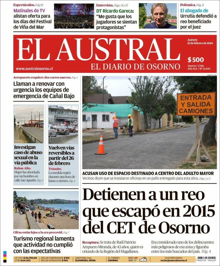 Portada de El Austral de Osorno (Chile)