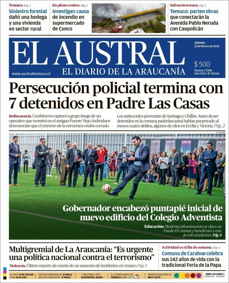 Portada de El Austral de Temuco (Chile)