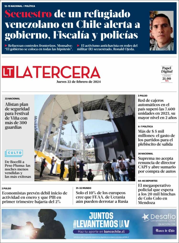 Portada de La Tercera (Chile)