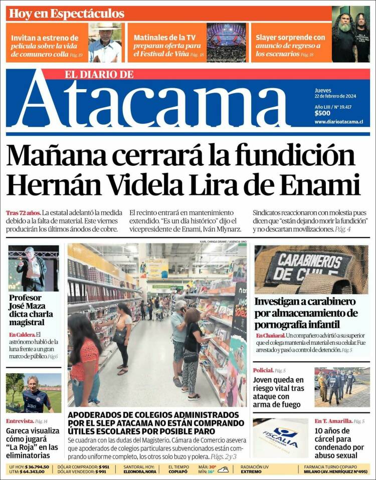 Portada de Diario de Atacama (Chile)