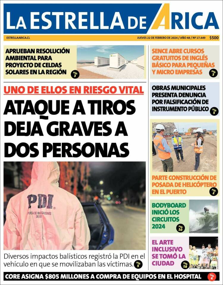 Portada de La Estrella de Arica (Chile)