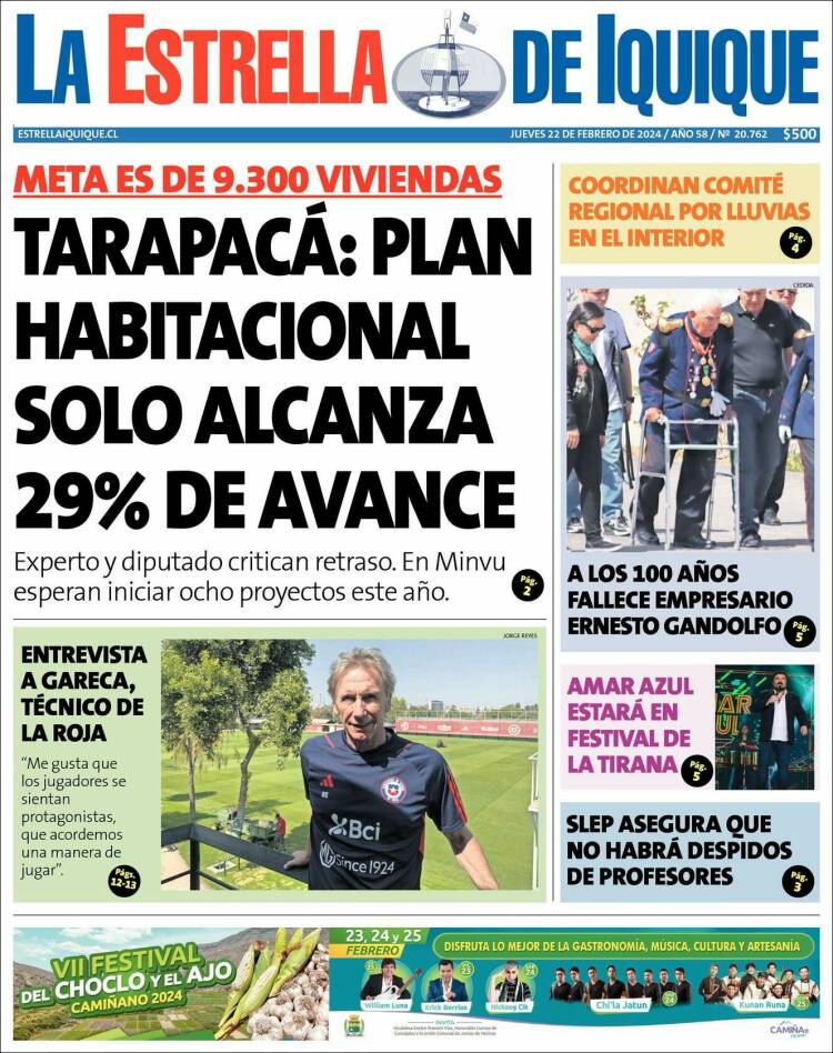 Portada de La Estrella de Iquique (Chile)