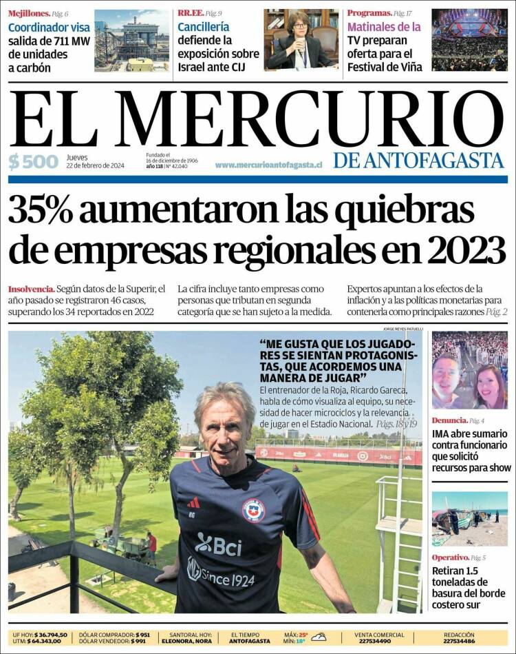 Portada de El Mercurio de Antofagasta (Chile)