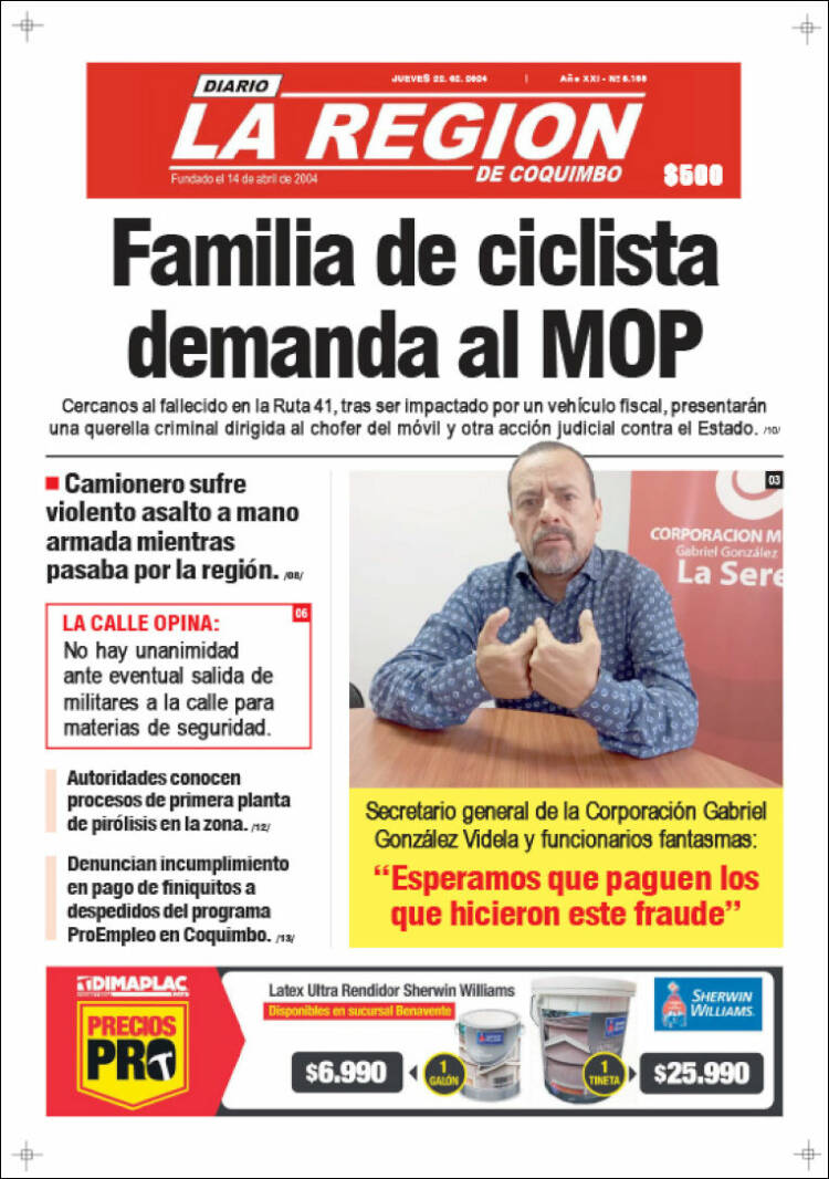 Portada de Diario La Región de Coquimbo (Chile)