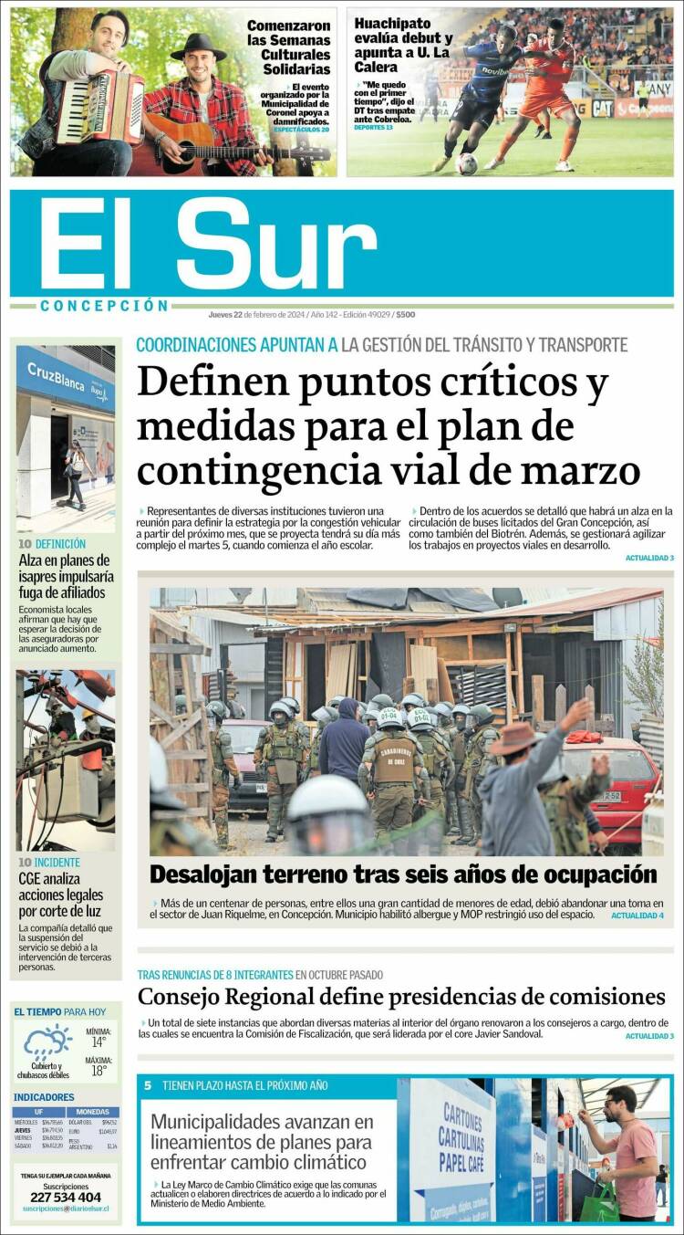 Portada de El Sur (Chile)