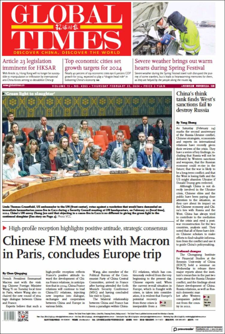 Portada de The Global Times (China)