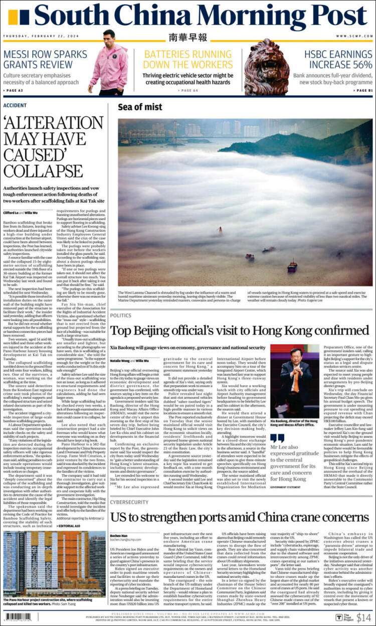 Portada de South China Morning Post (China)
