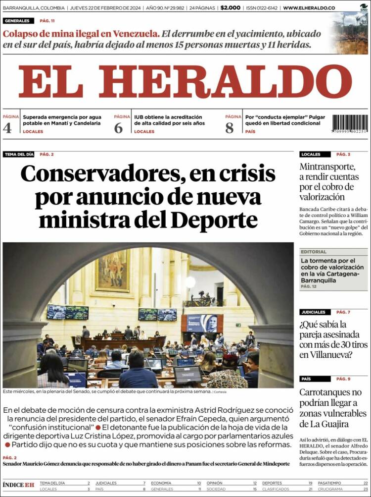 Portada de El Heraldo (Colombia)