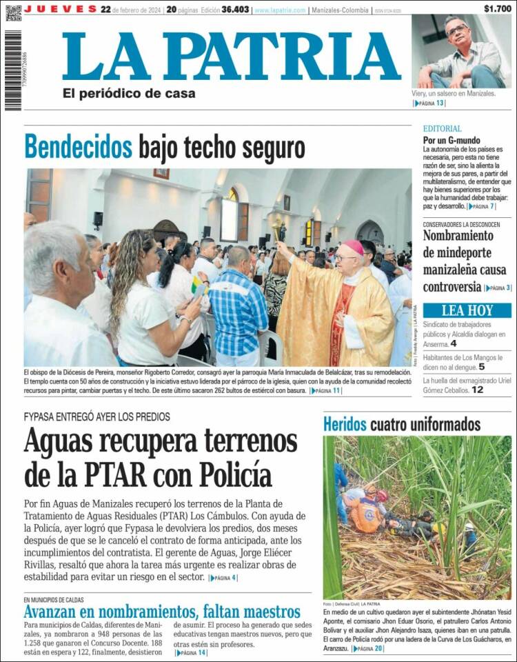 Portada de La Patria (Colombia)