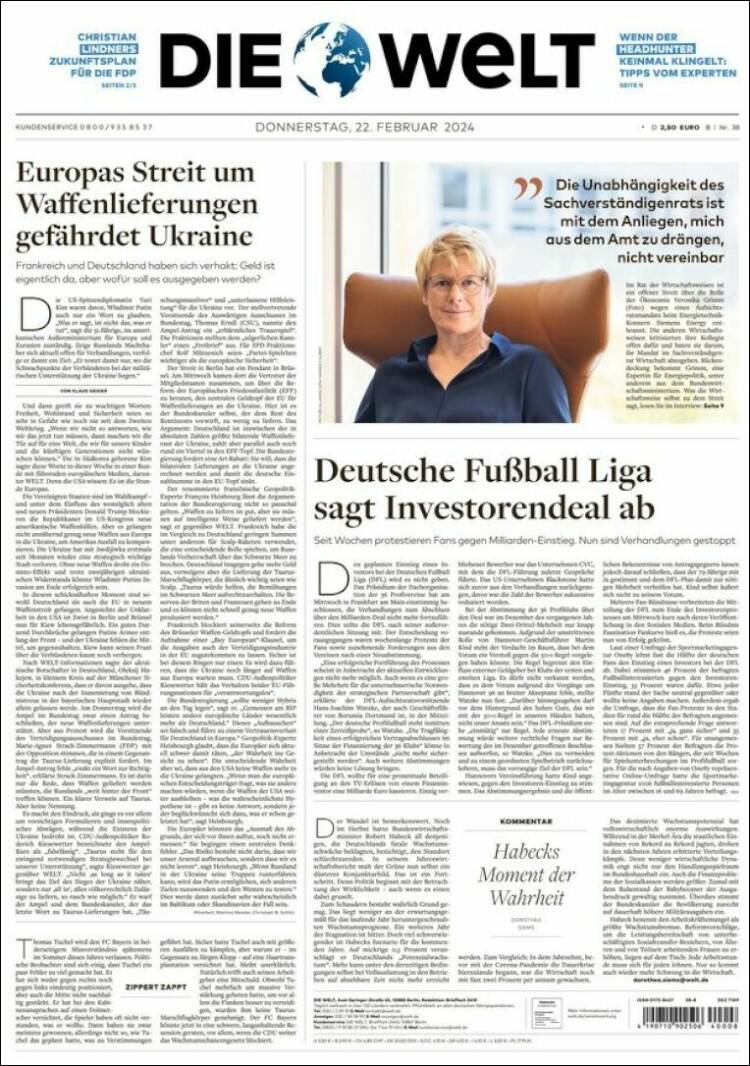 Portada de Die Welt (Alemania)