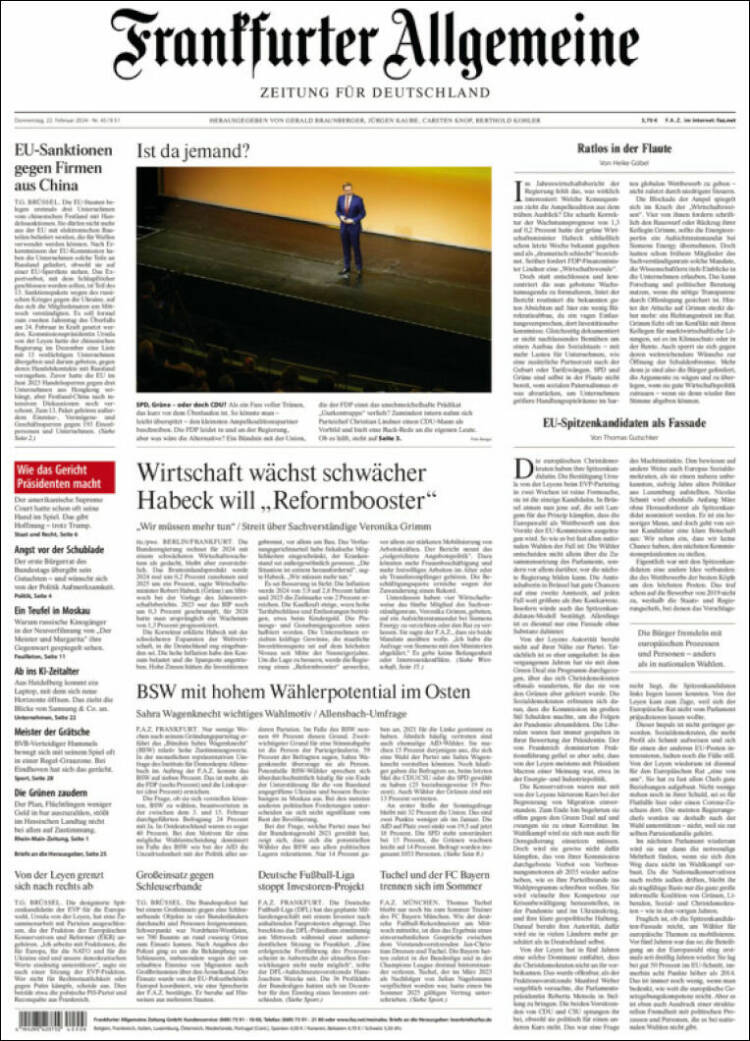 Portada de Frankfurter Allgemeine (Alemania)