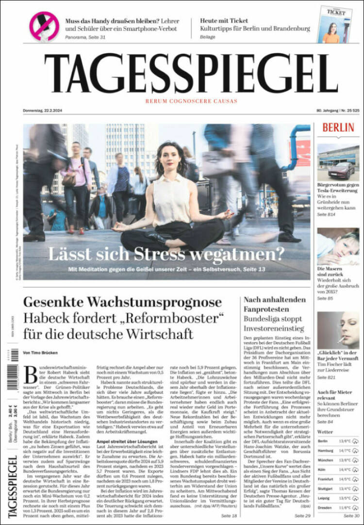 Portada de Der Tagesspiegel (Alemania)