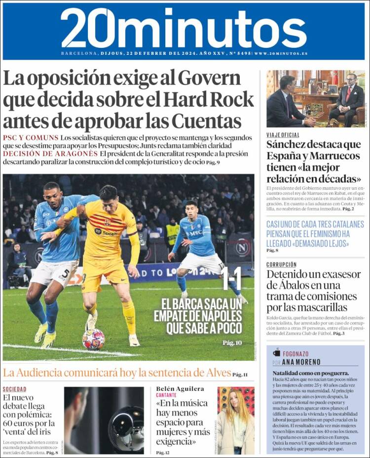 Portada de 20 Minutos - Barcelona (España)