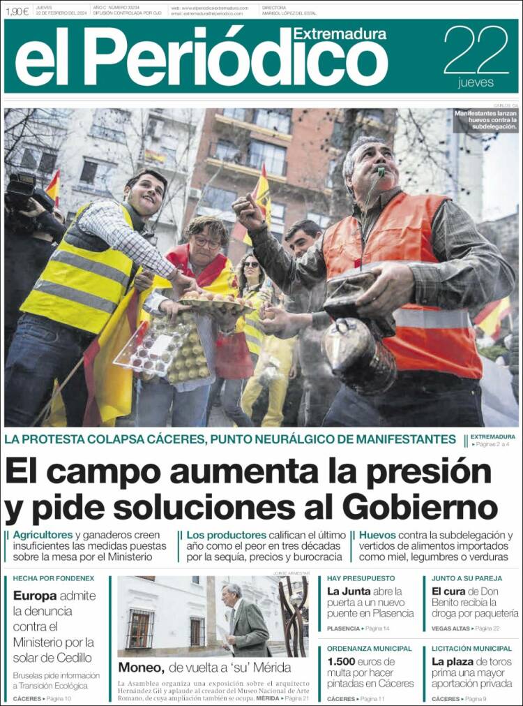 Portada de El Periódico de Extremadura (España)