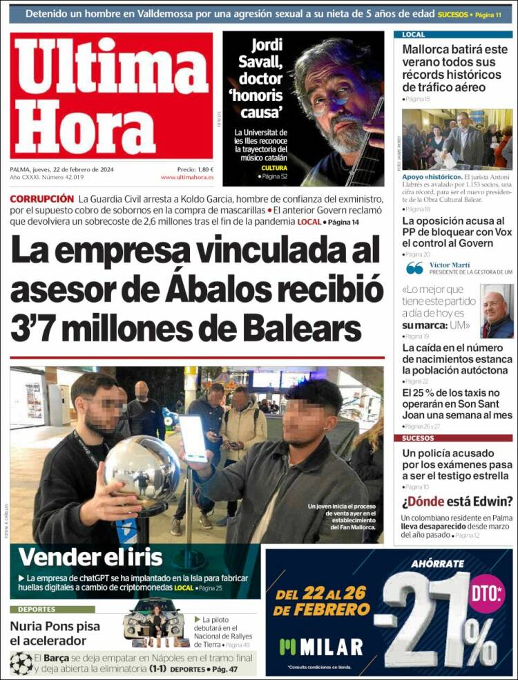 Portada de Última Hora (España)