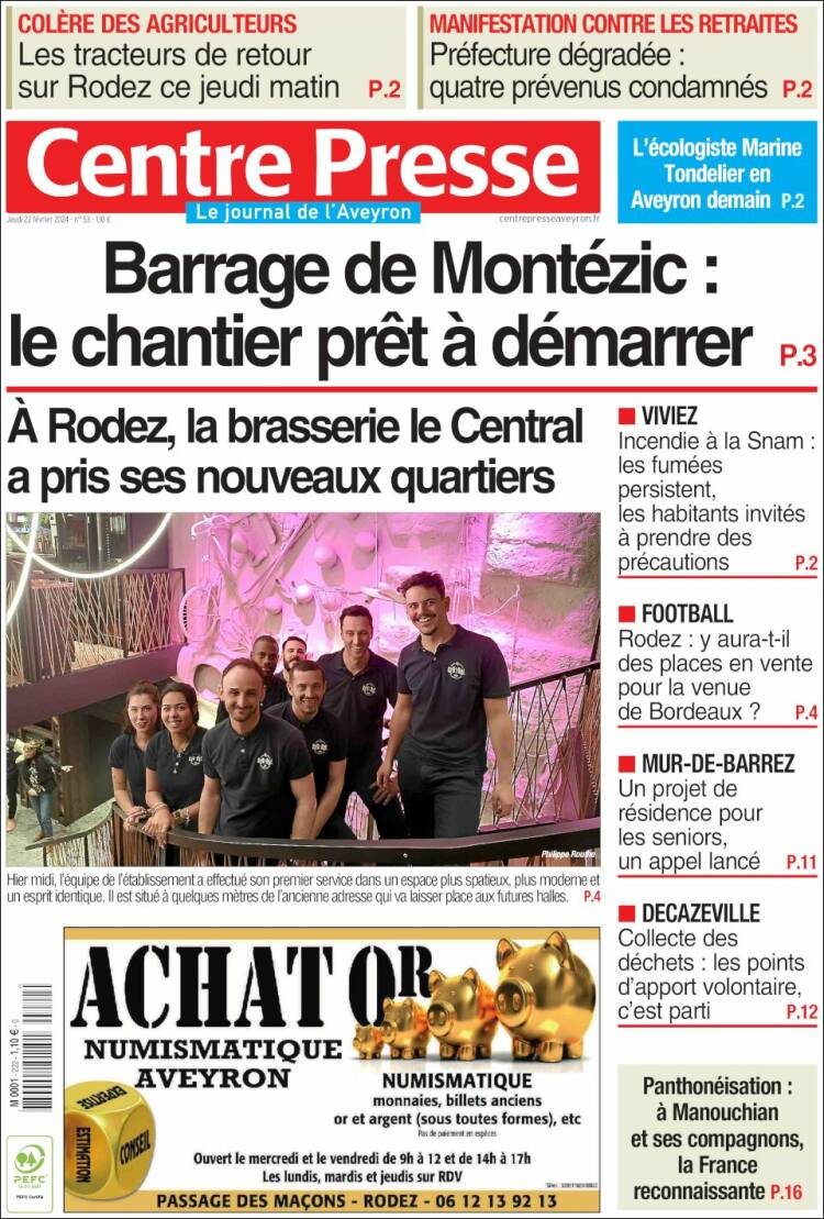 Portada de Centre Presse (Francia)