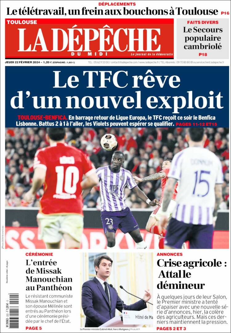 Portada de La Dépêche du Midi (Francia)