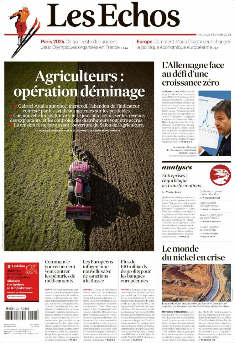 Portada de Les Echos (Francia)