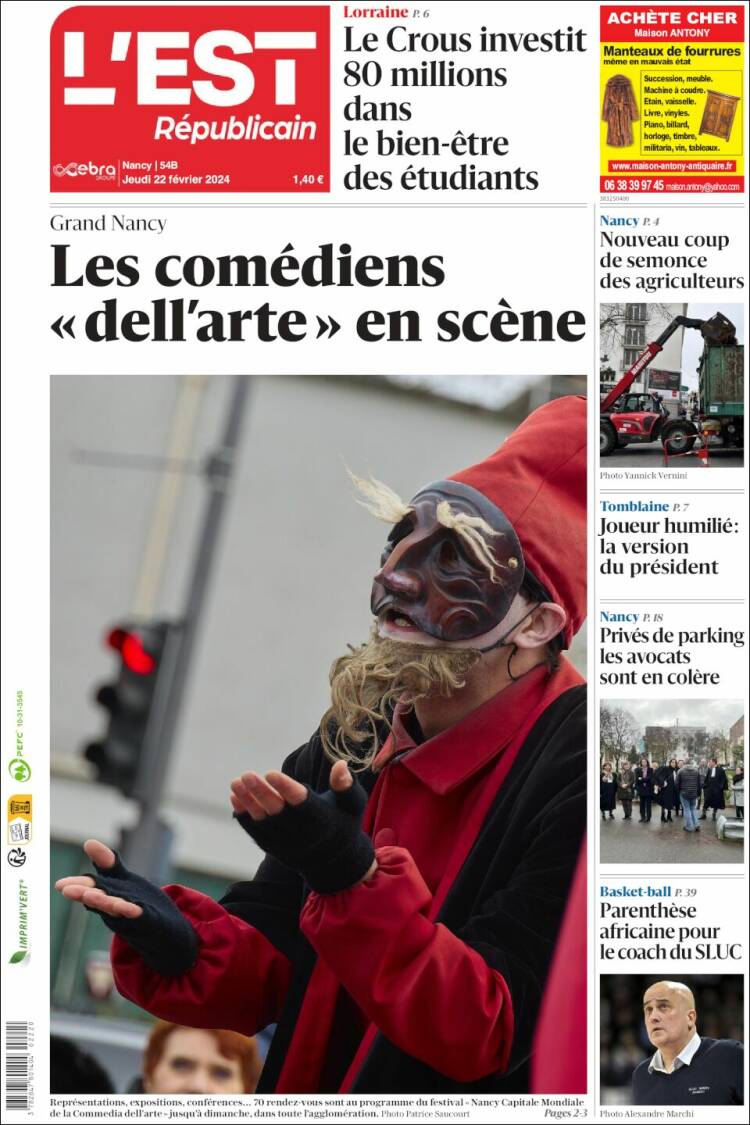 Portada de L'Est Republicain (Francia)