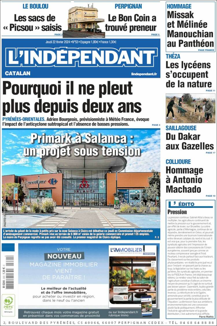 Portada de Le Indépendant (Francia)