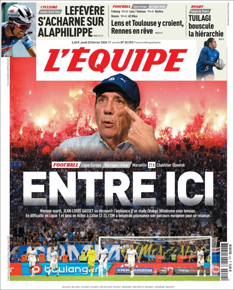 Portada de L'Equipe (Francia)