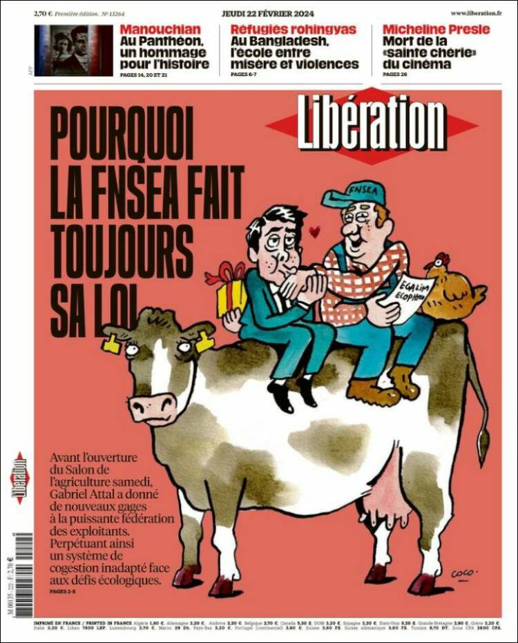 Portada de Libération (Francia)