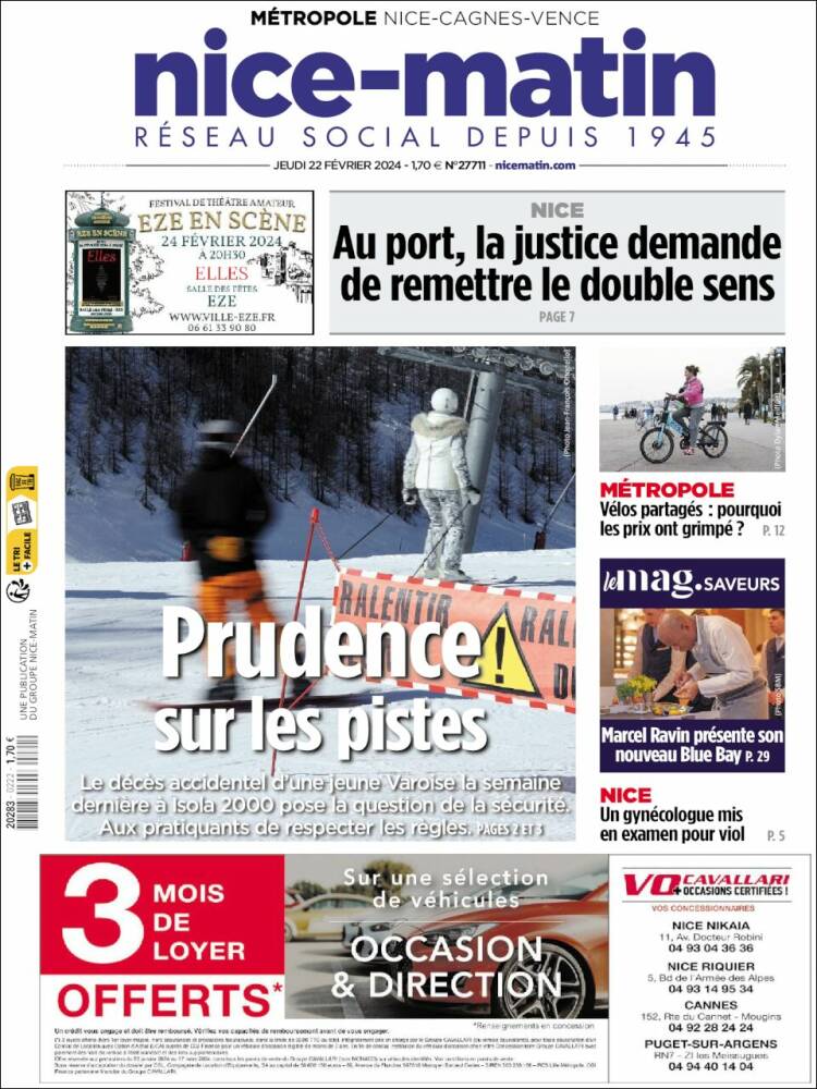 Portada de Nice-Matin (Francia)
