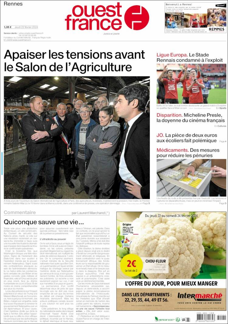 Portada de Ouest France (Francia)