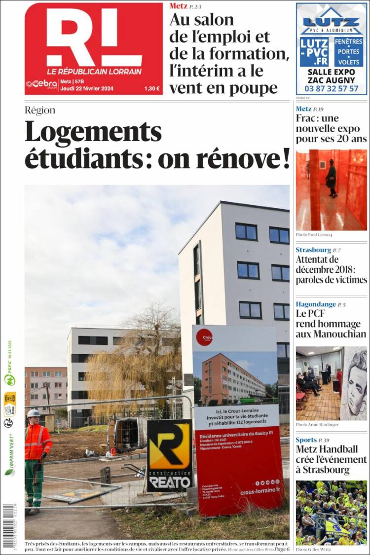 Portada de Le Republicain Lorrain (Francia)