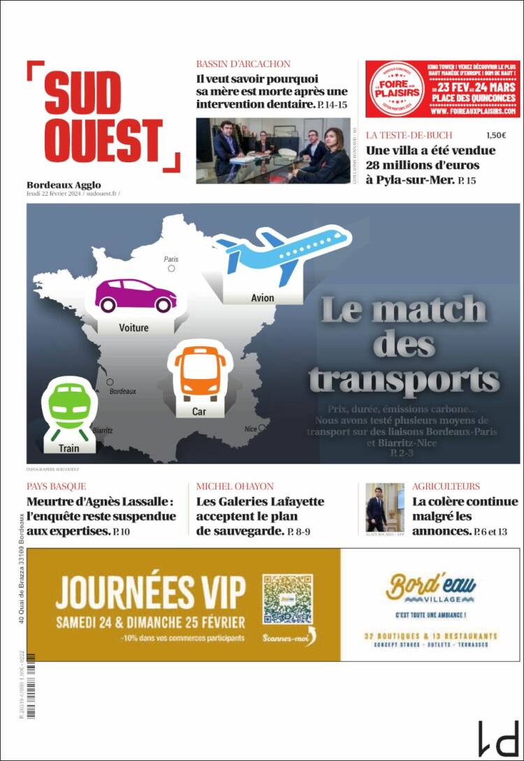 Portada de Sud Ouest (Francia)