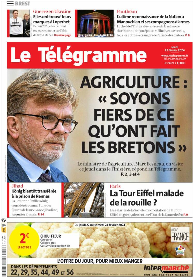 Portada de Télégramme (Francia)