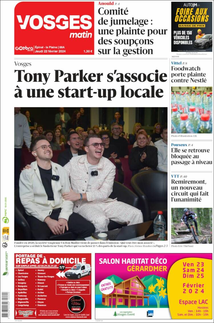 Portada de Vosges Matin (Francia)