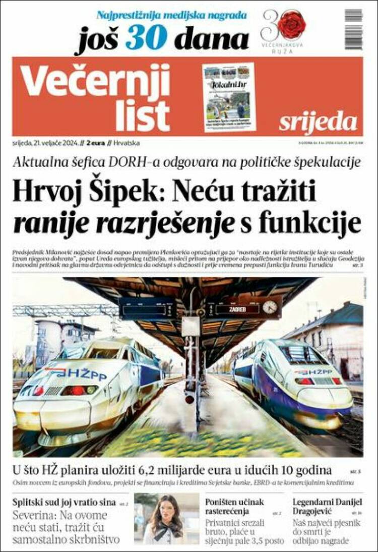 Portada de Večernji (Croacia)