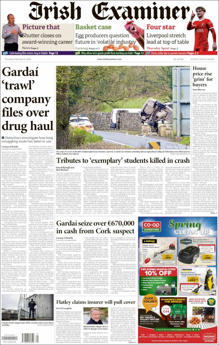 Portada de Irish Examiner (Irlanda)