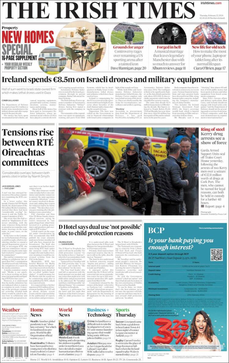 Portada de Irish Times (Irlanda)