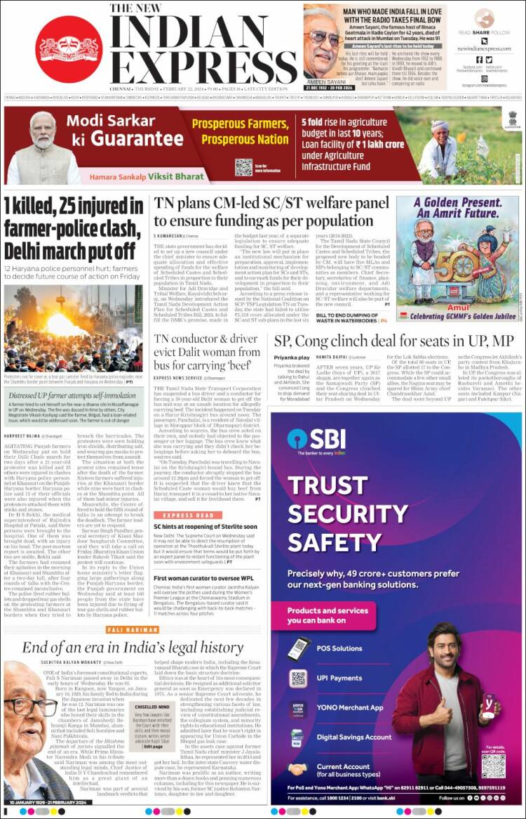 Portada de New Indian Express (India)