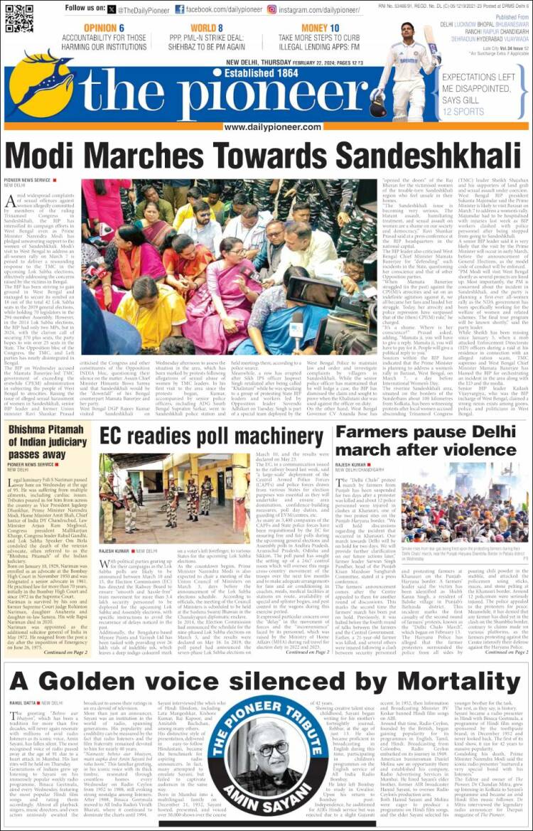 Portada de The Pioneer (India)