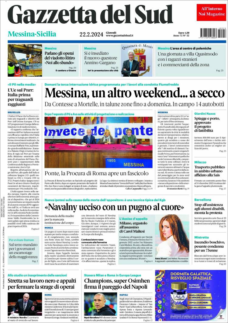 Portada de Gazzetta del Sud (Italia)