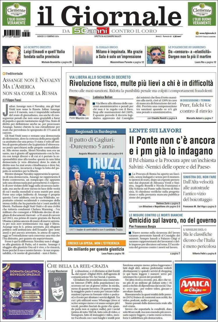 Portada de il Giornale (Italia)