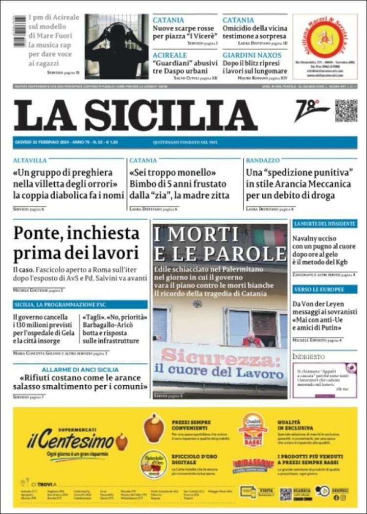 Portada de La Sicilia (Italia)