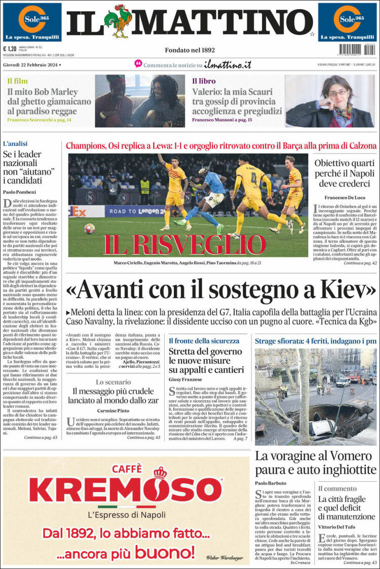 Portada de Il Mattino (Italia)