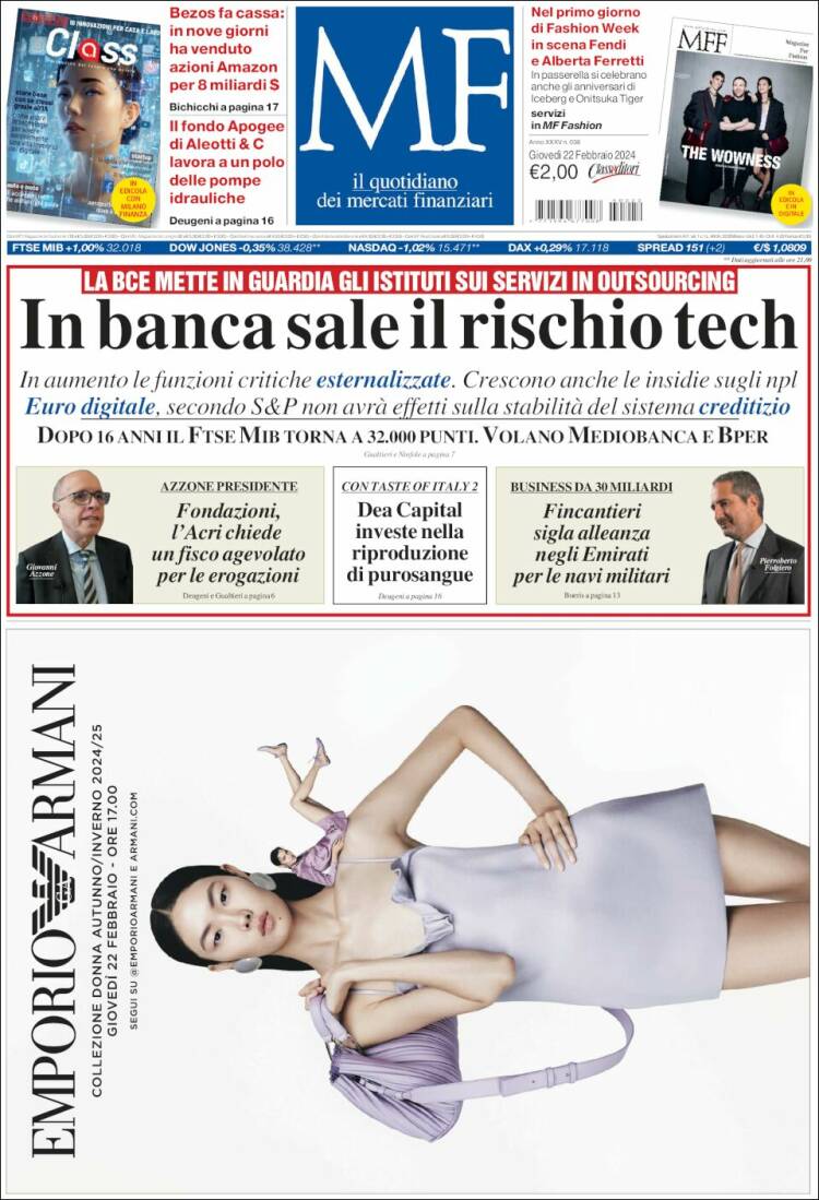 Portada de Milano Finanza (Italia)
