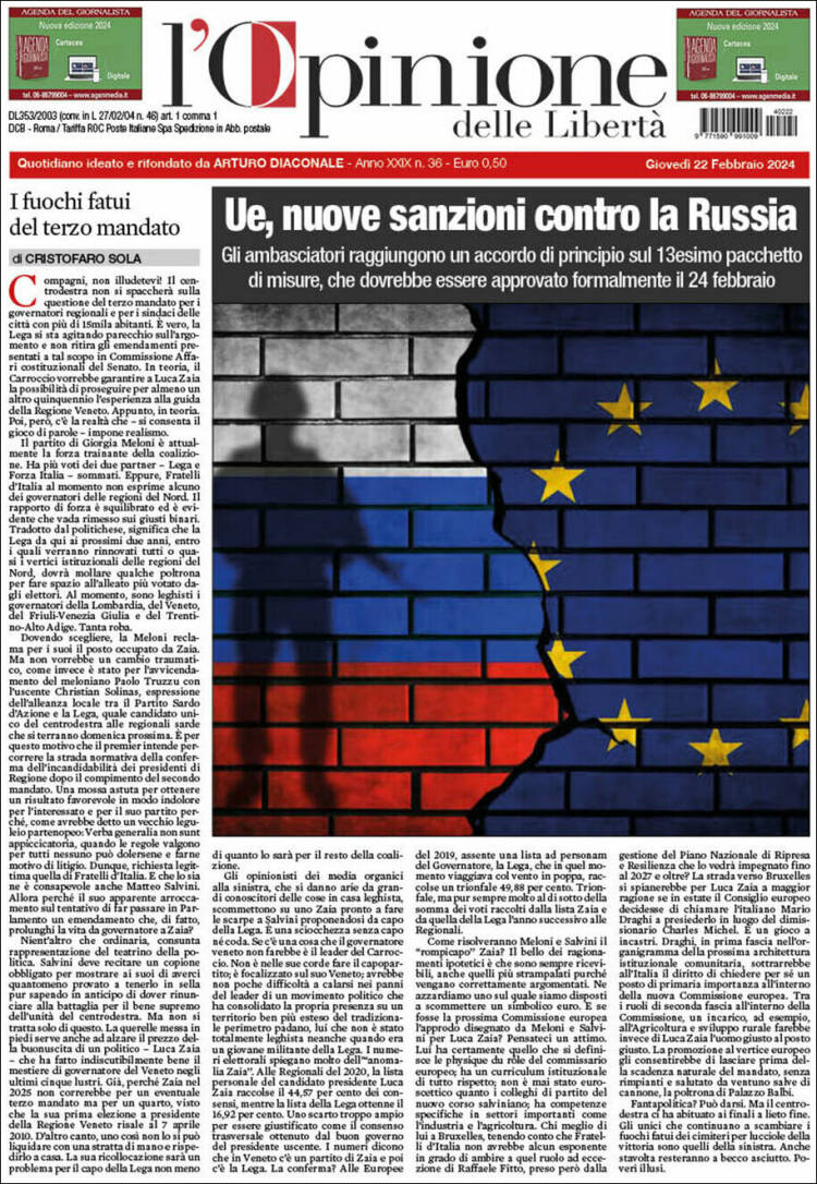 Portada de L'Opinione  delle Libertà (Italia)