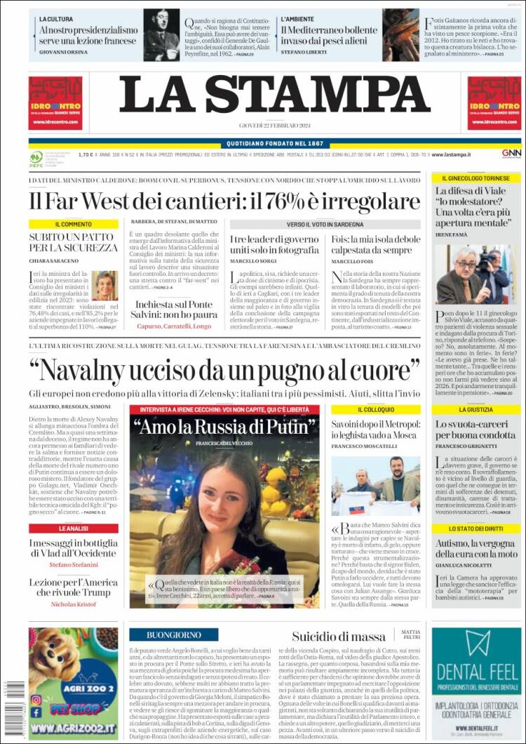 Portada de La Stampa (Italia)